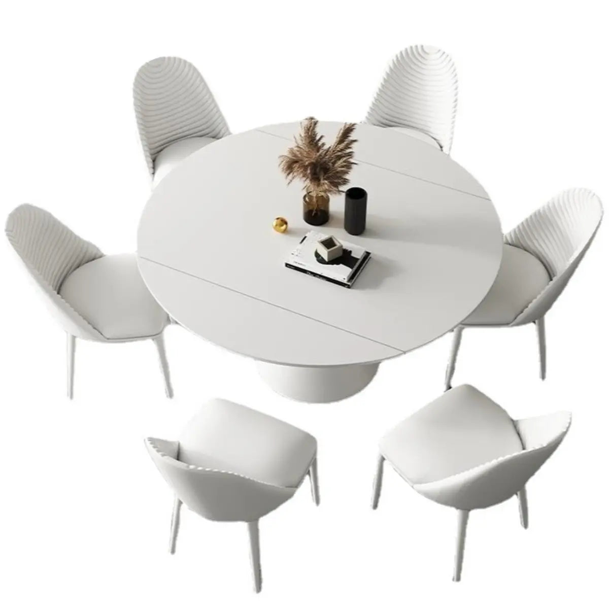 Trendy Round Chalk White Slate Extendable Dining Table