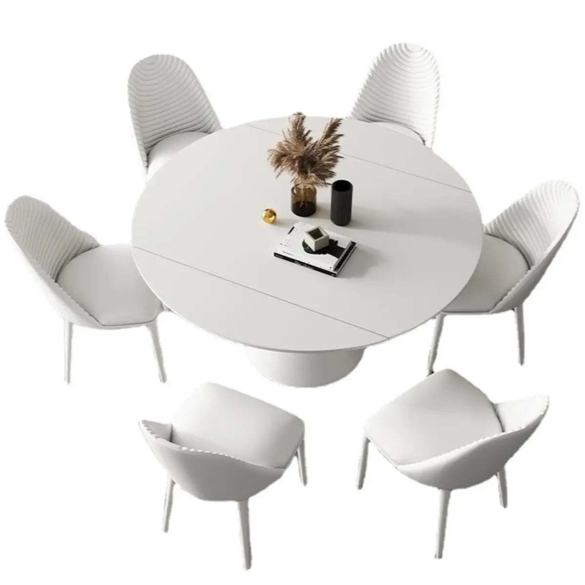 Trendy Round Chalk White Slate Extendable Dining Table