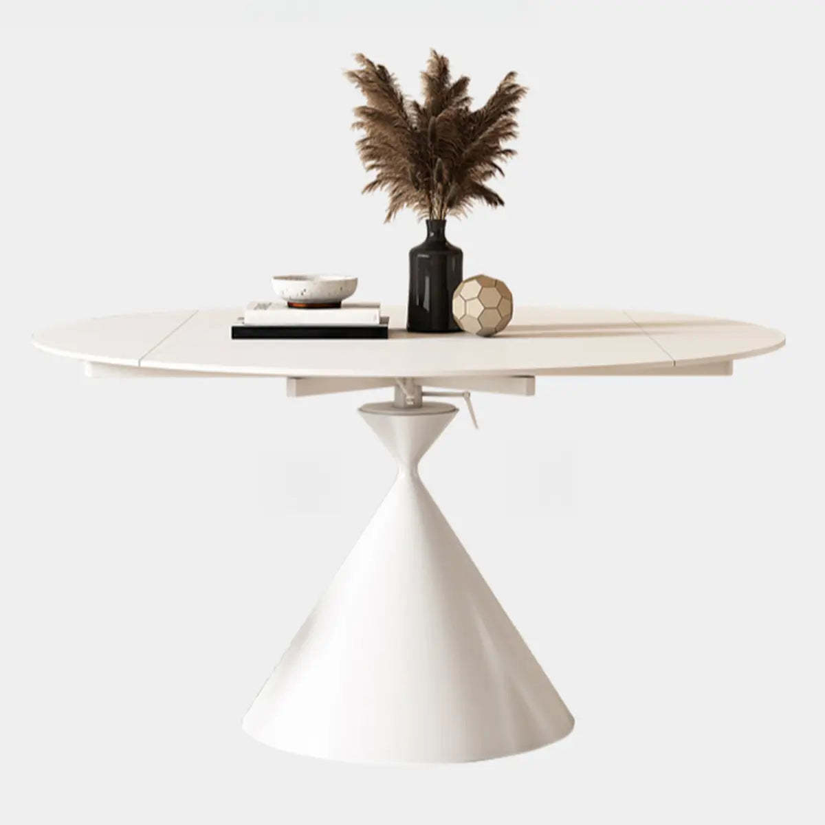Trendy Round Chalk White Slate Extendable Dining Table