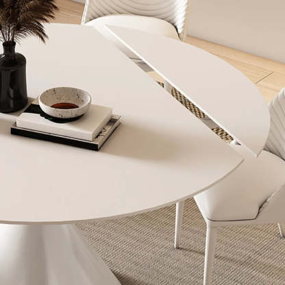 Trendy Round Chalk White Slate Extendable Dining Table