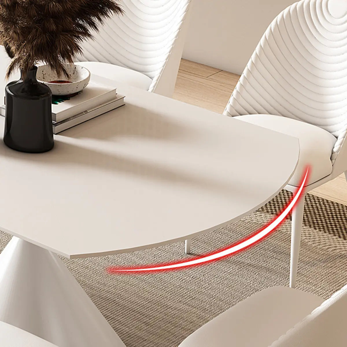 Trendy Round Chalk White Slate Extendable Dining Table