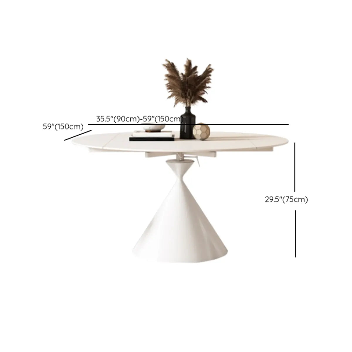 Trendy Round Chalk White Slate Extendable Dining Table