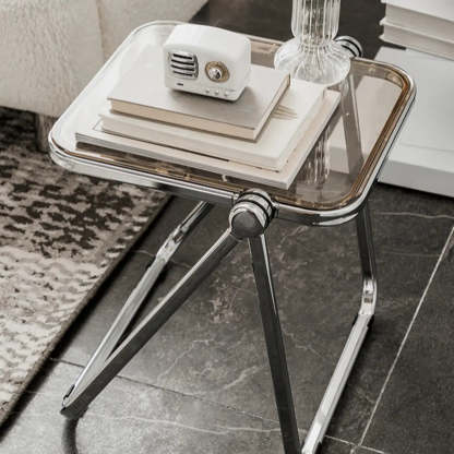 Trendy Folding Silver Compact Rectangular Metal Side Table
