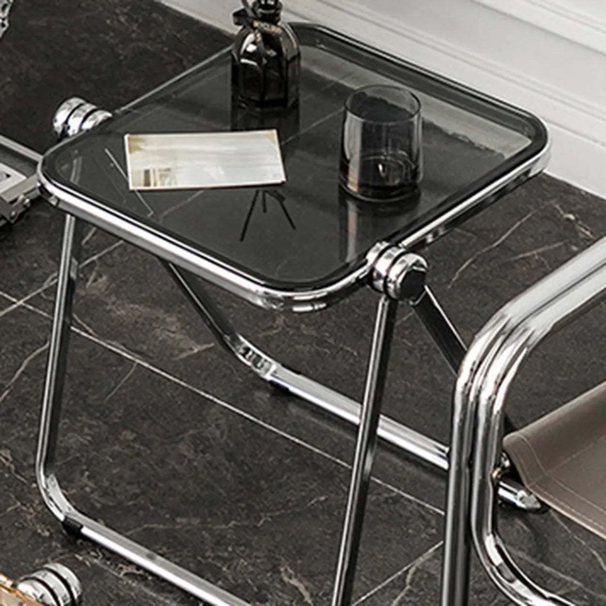 Trendy Folding Silver Compact Rectangular Metal Side Table