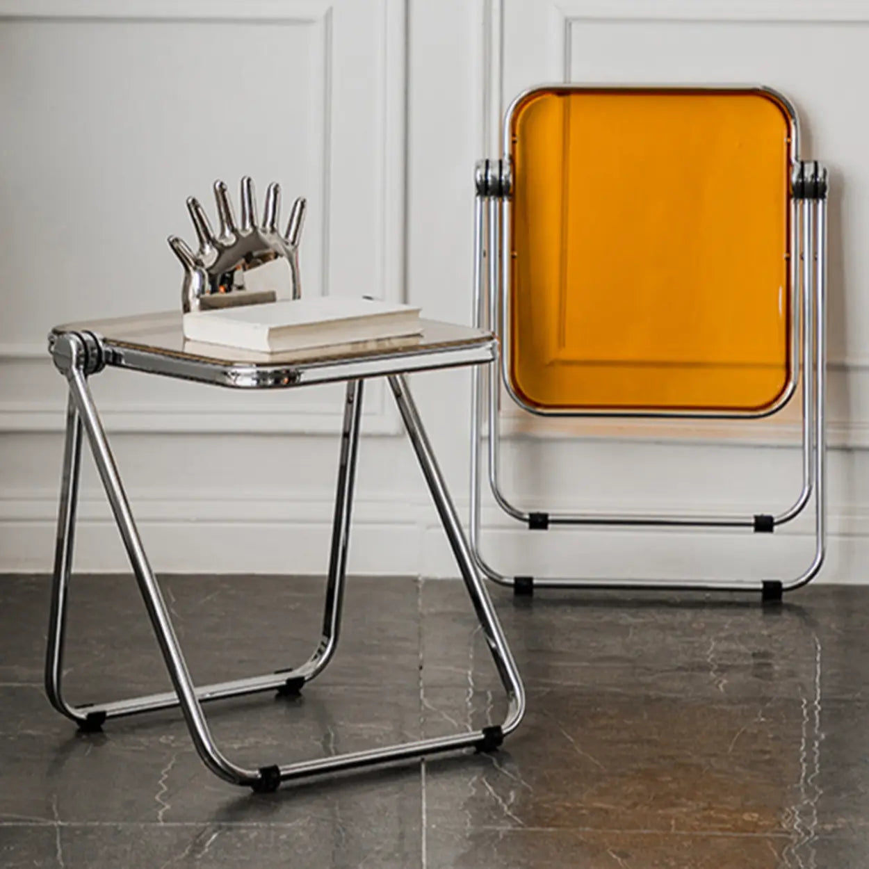 Trendy Folding Silver Compact Rectangular Metal Side Table