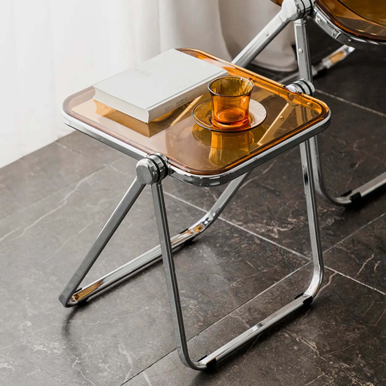 Trendy Folding Silver Compact Rectangular Metal Side Table — Gray