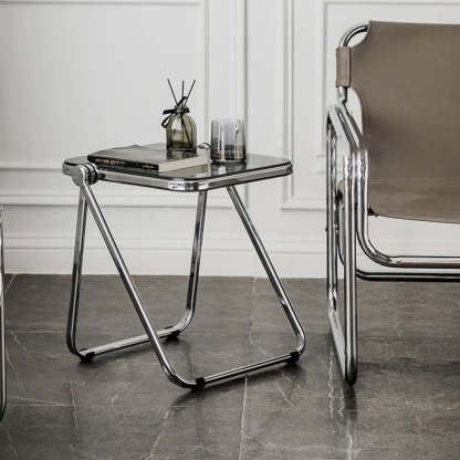 Trendy Folding Silver Compact Rectangular Metal Side Table — Red