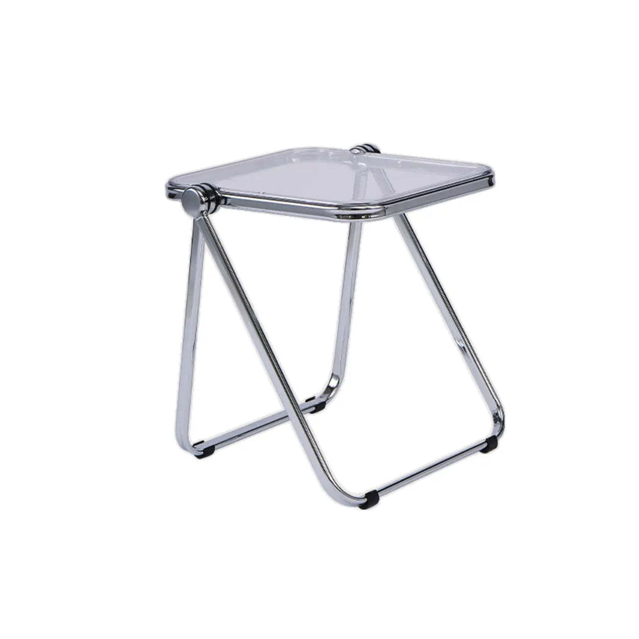 Trendy Folding Silver Compact Rectangular Metal Side Table — Clear