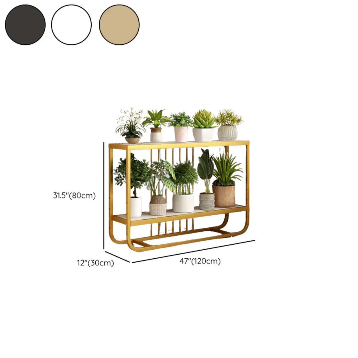 Trendy Black Rectangle Metal Rolling 2-Tier Plant Stand — Gold