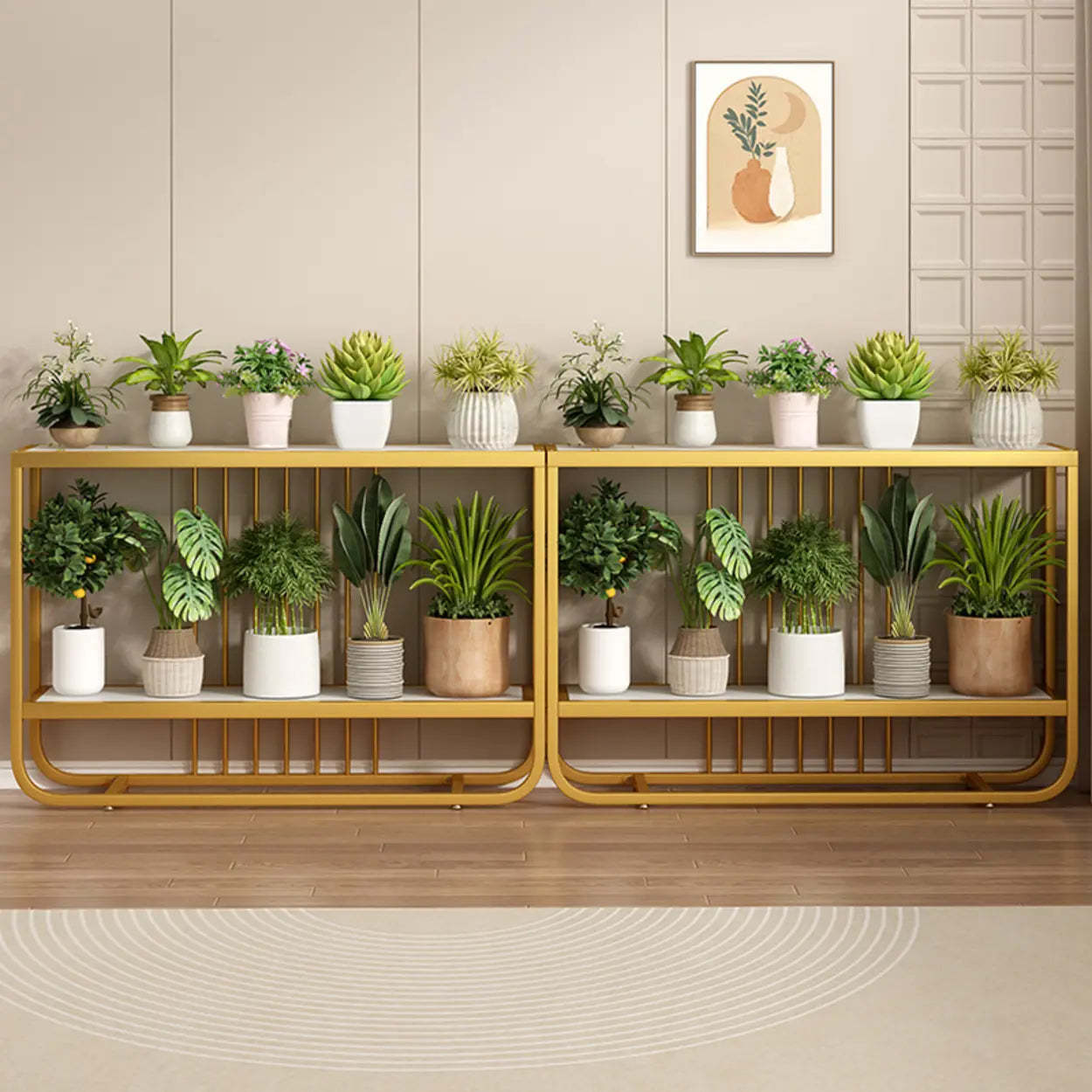 Trendy Black Rectangle Metal Rolling 2-Tier Plant Stand — Black