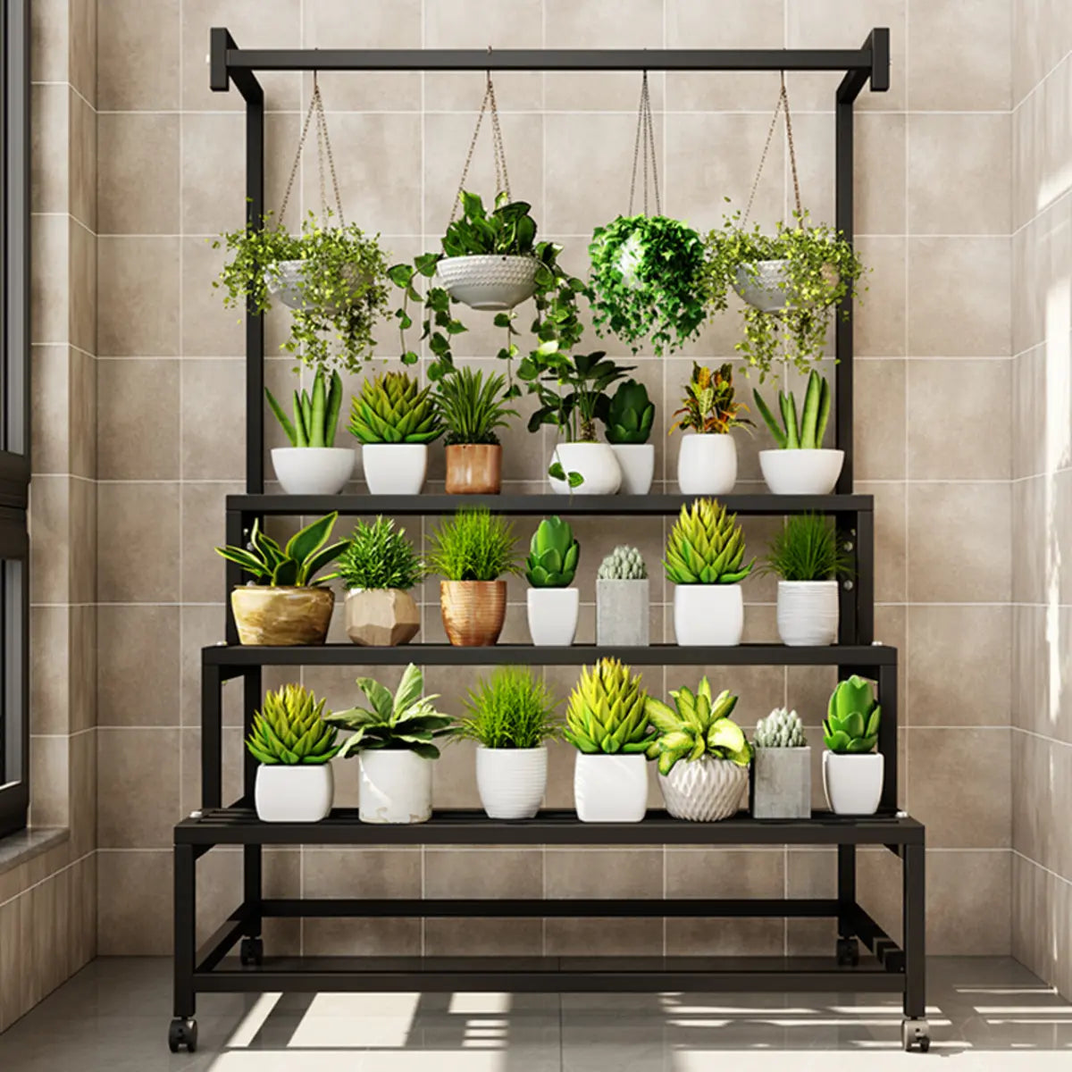 Trendy Rectangle Metal Rolling Plant Stand