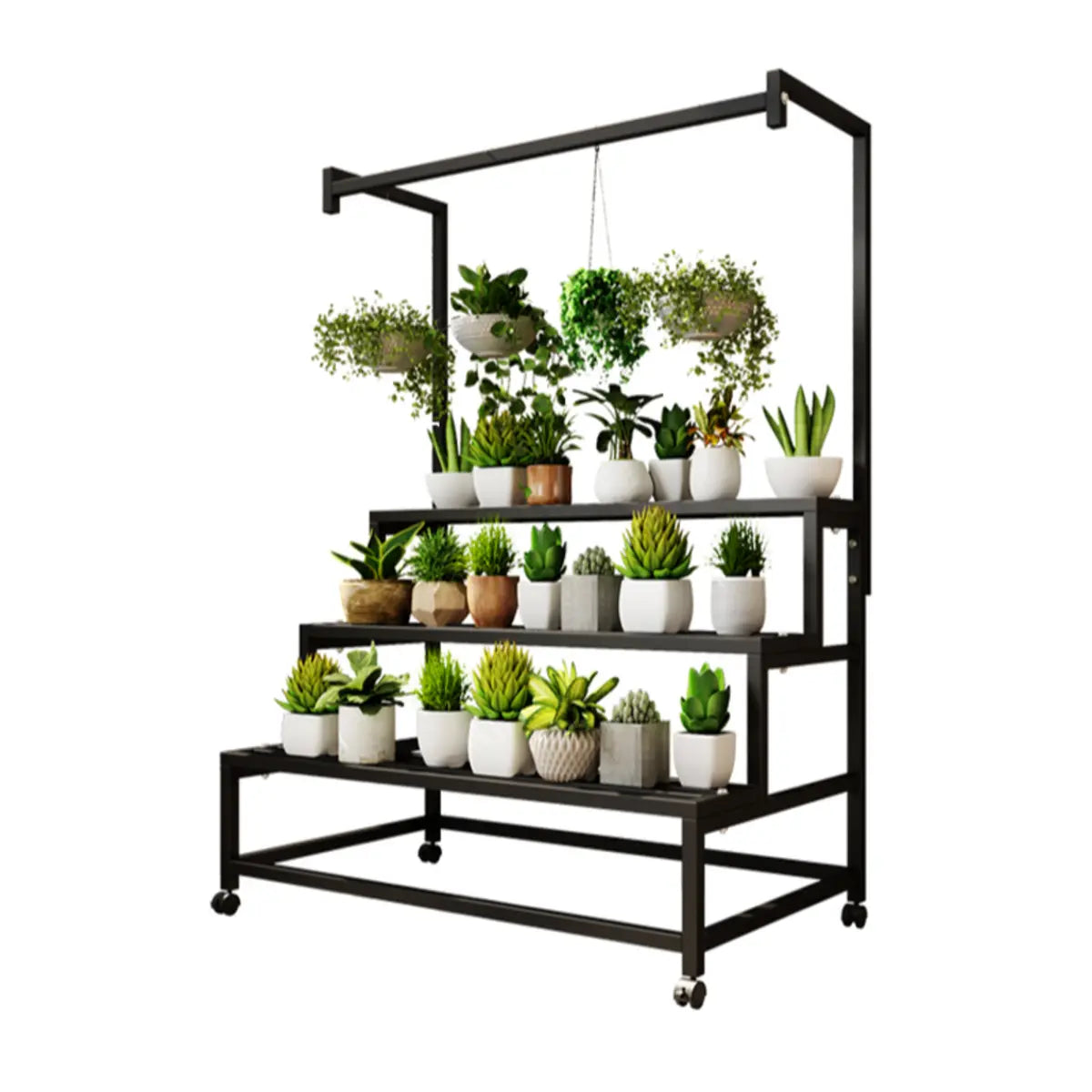 Trendy Rectangle Metal Rolling Plant Stand — White