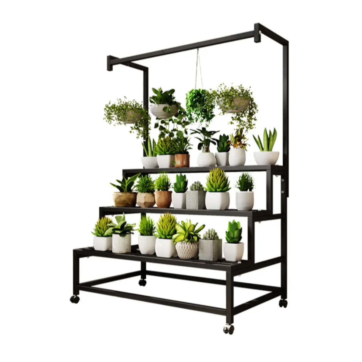 Trendy Rectangle Metal Rolling Plant Stand — White