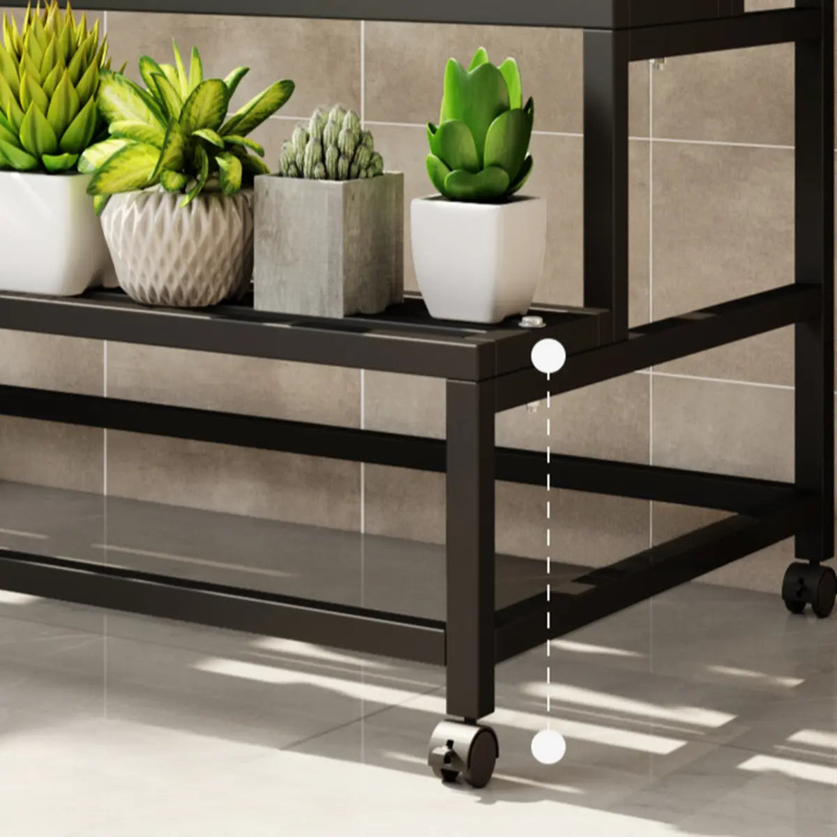 Trendy Rectangle Metal Rolling Plant Stand — Black