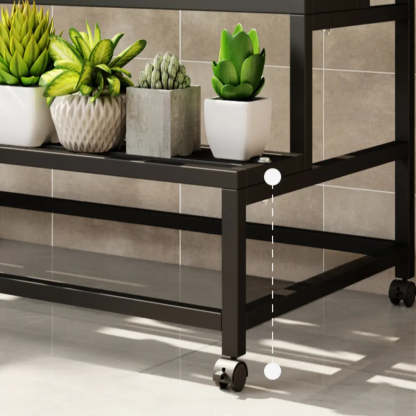 Trendy Rectangle Metal Rolling Plant Stand — Black