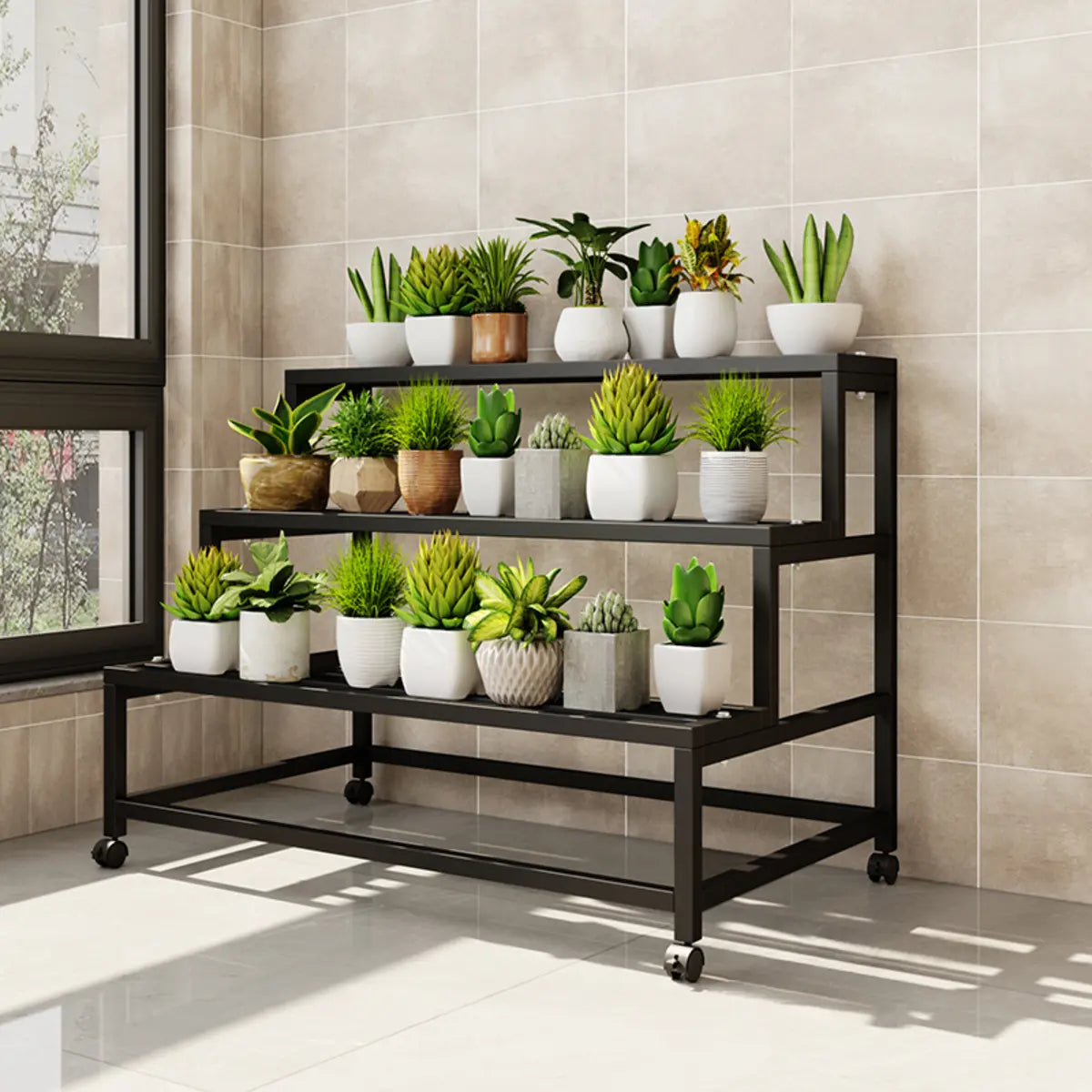 Trendy Rectangle Metal Rolling Plant Stand