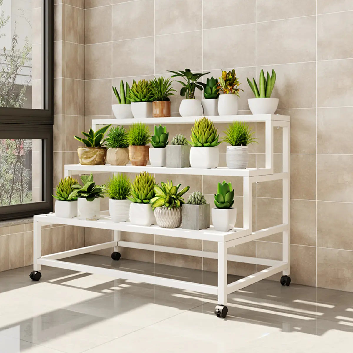 Trendy Rectangle Metal Rolling Plant Stand