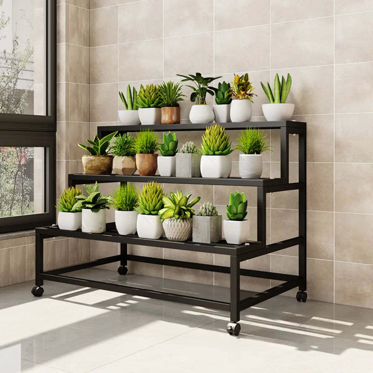 Trendy Rectangle Metal Rolling Plant Stand