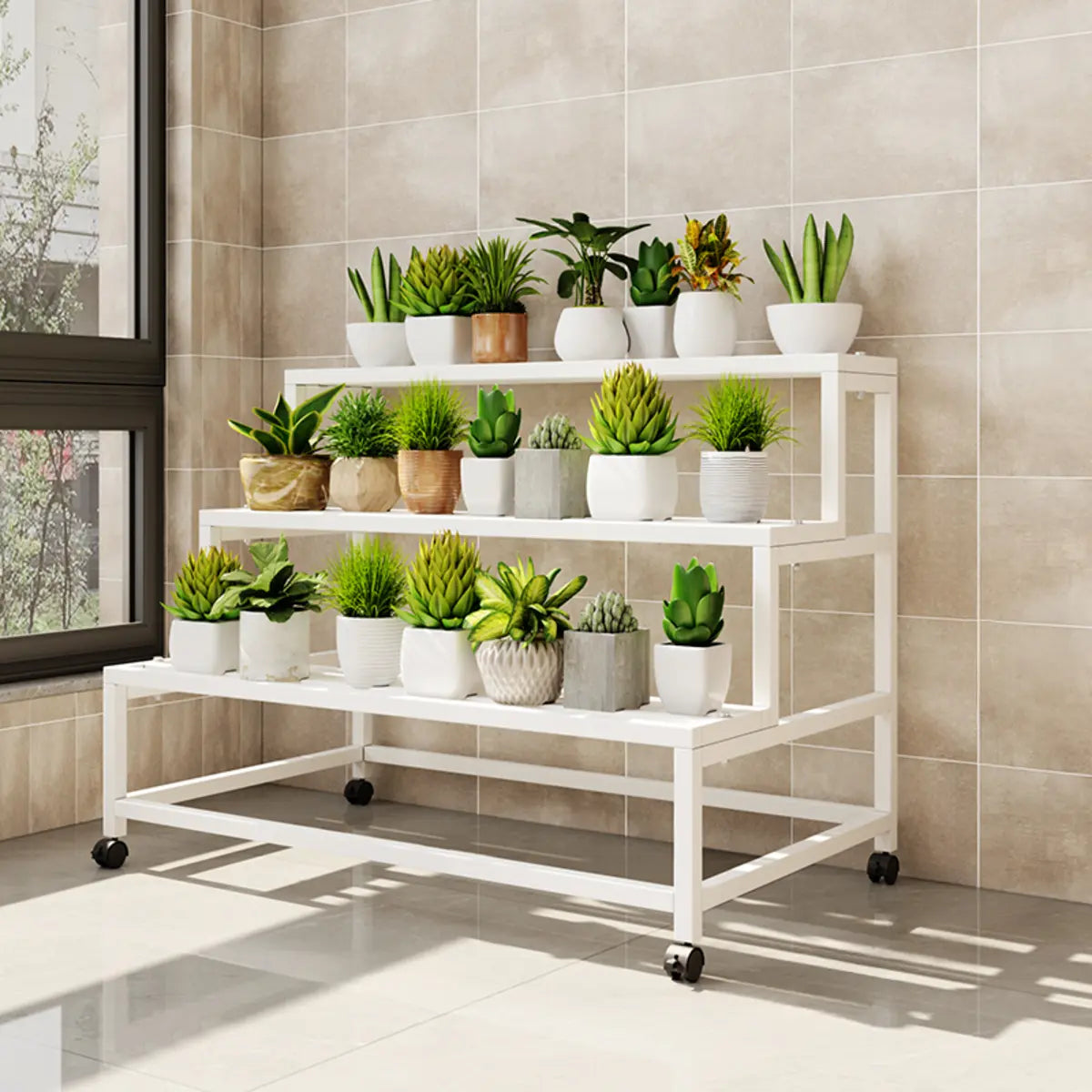 Trendy Rectangle Metal Rolling Plant Stand