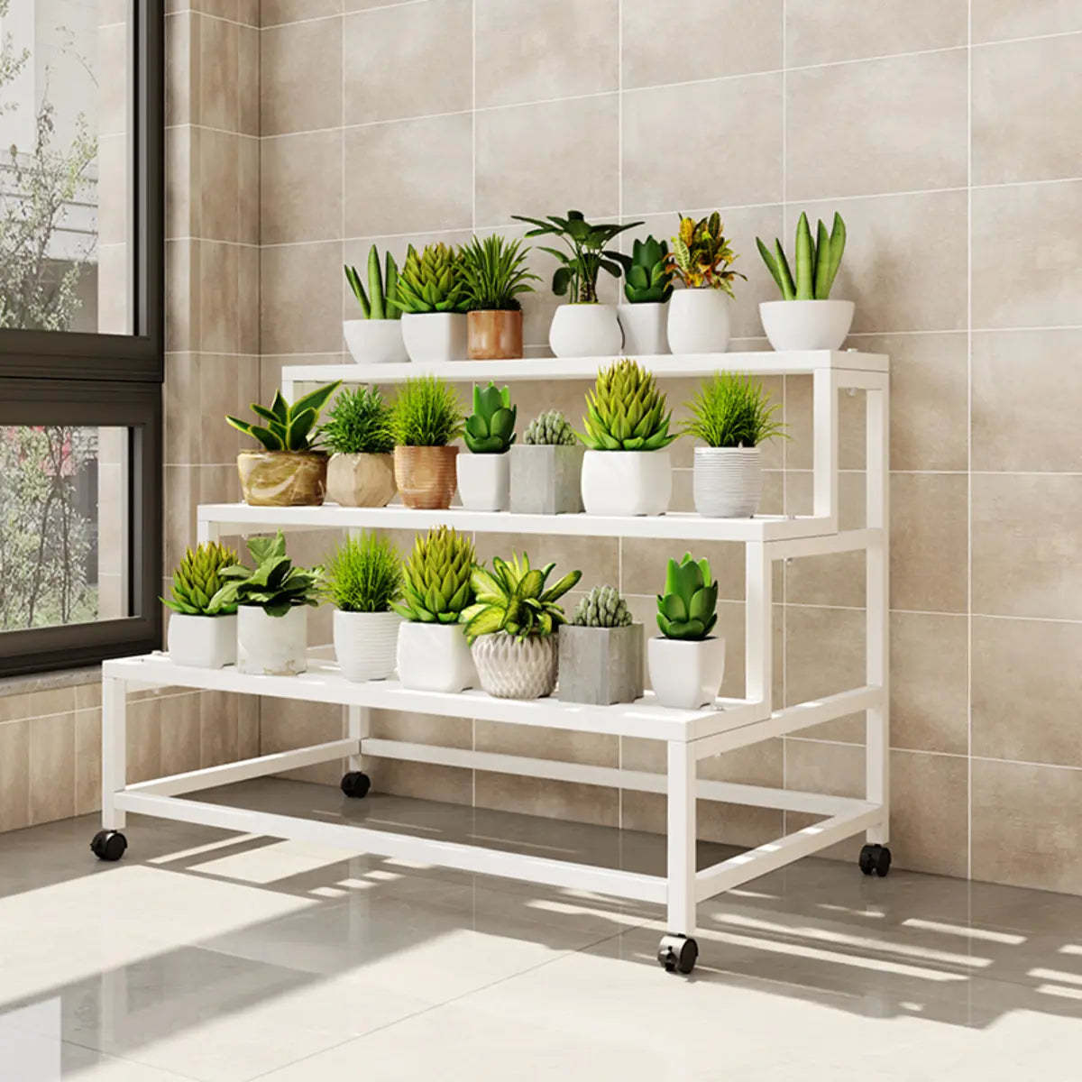 Trendy Rectangle Metal Rolling Plant Stand