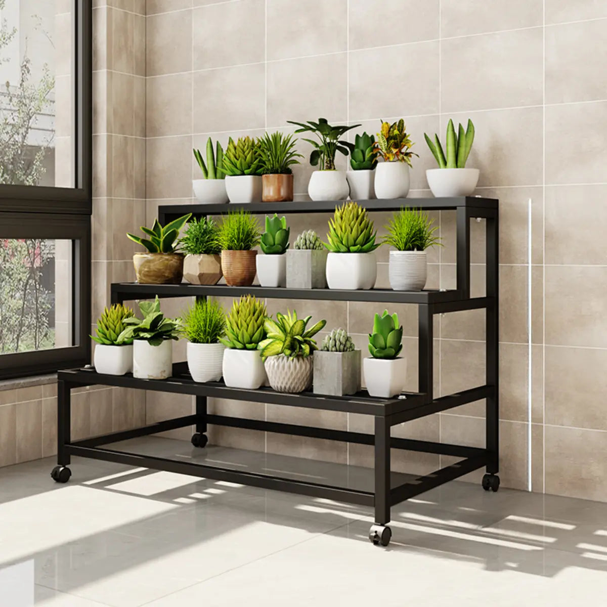 Trendy Rectangle Metal Rolling Plant Stand