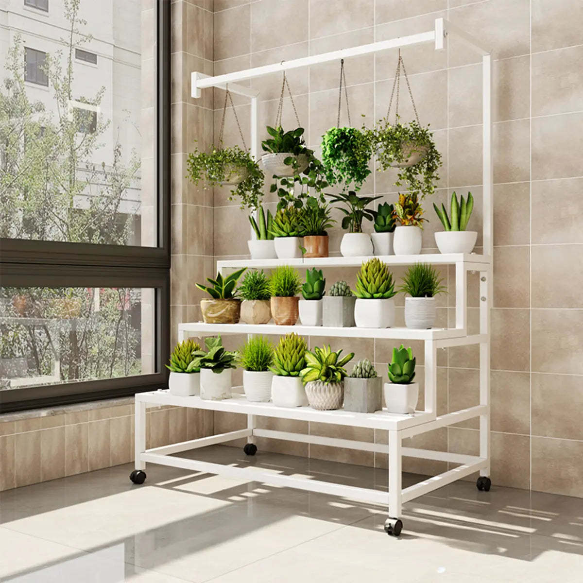 Trendy Rectangle Metal Rolling Plant Stand — Black