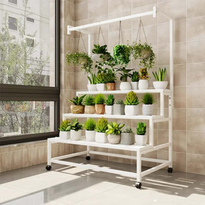 Trendy Rectangle Metal Rolling Plant Stand — Black