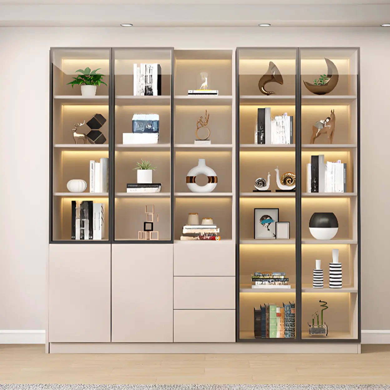 White Rectangular Glass Display Cabinet — Drawer Not Included / 1
