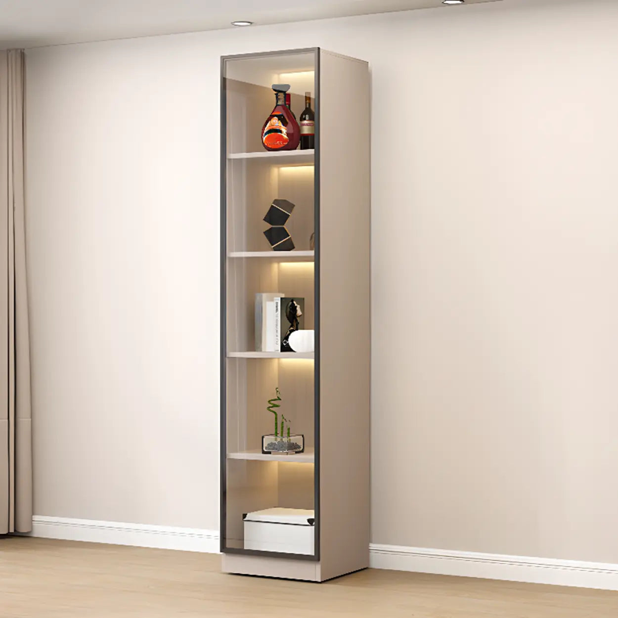 White Rectangular Glass Display Cabinet — Drawer Not Included / 1