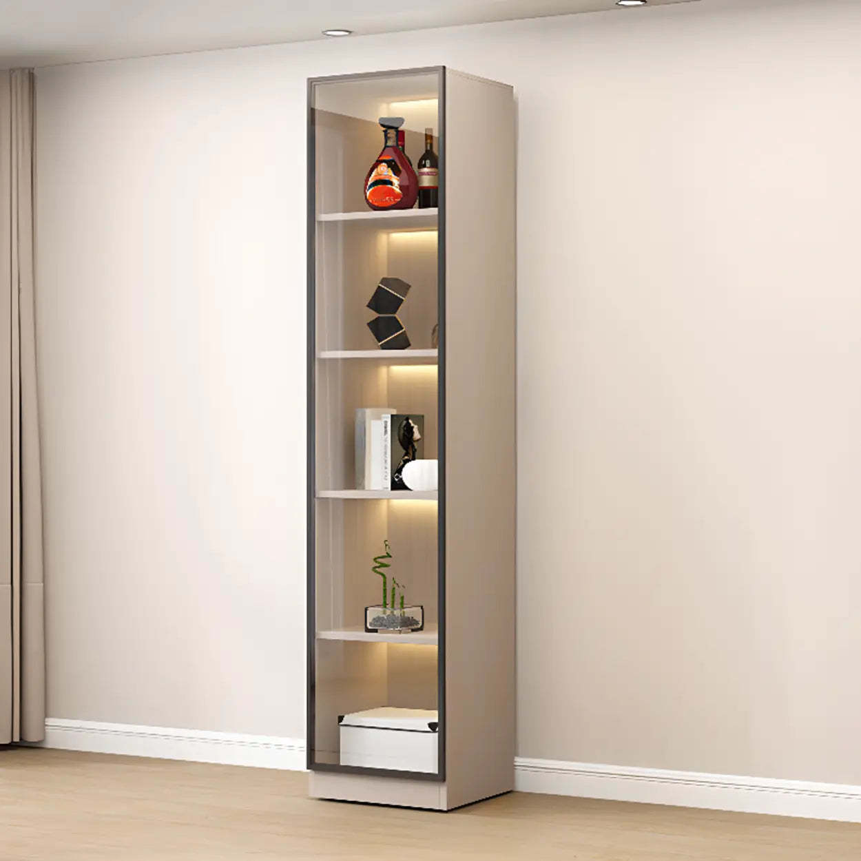 White Rectangular Glass Display Cabinet — Drawer Not Included / 1