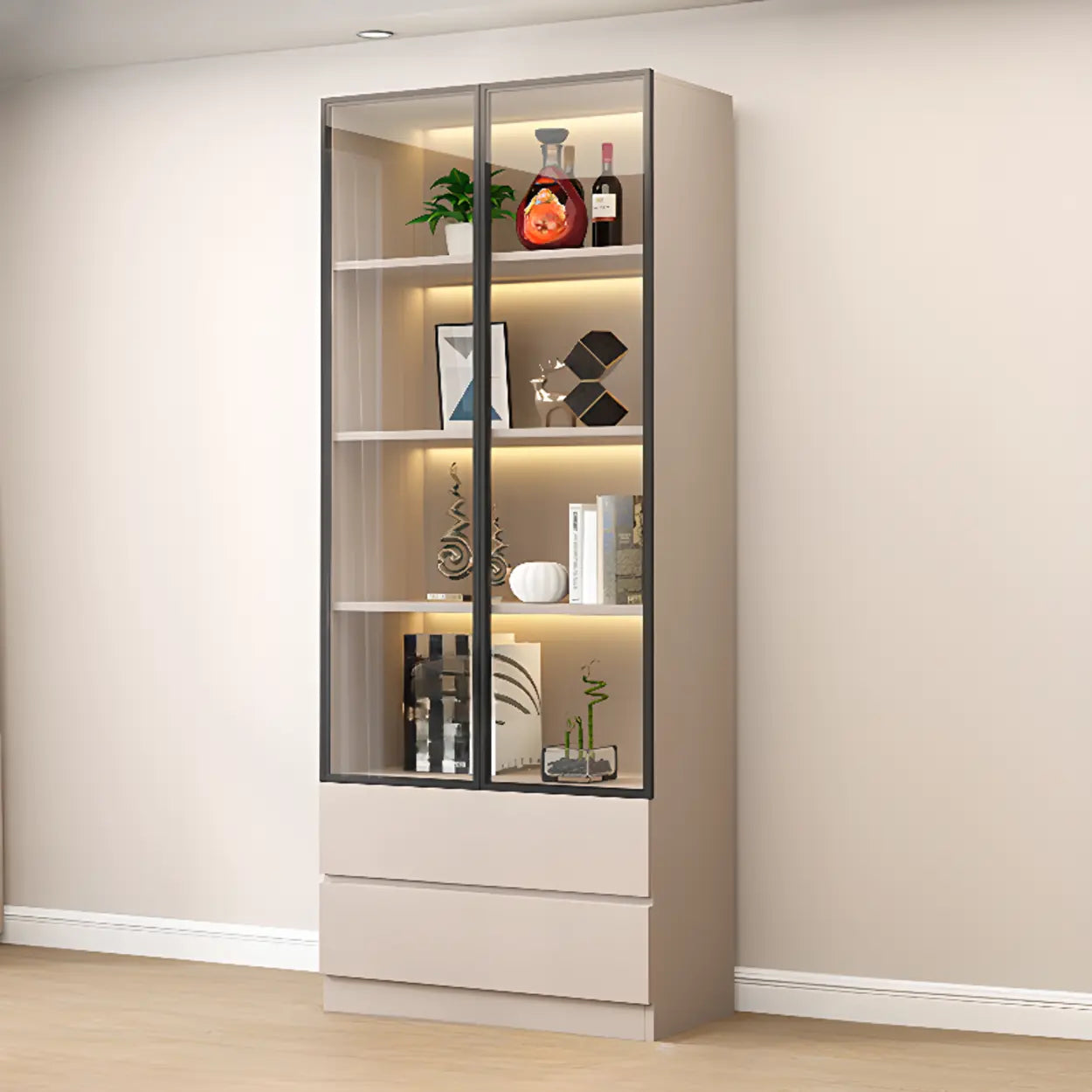 White Rectangular Glass Display Cabinet — Drawer Not Included / 2