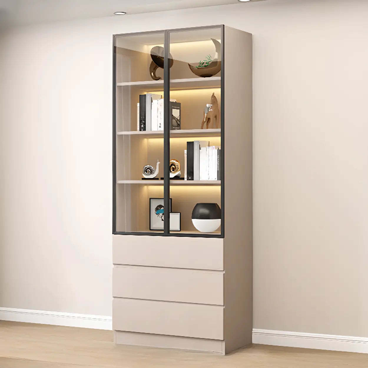 White Rectangular Glass Display Cabinet — Drawer Not Included / 4