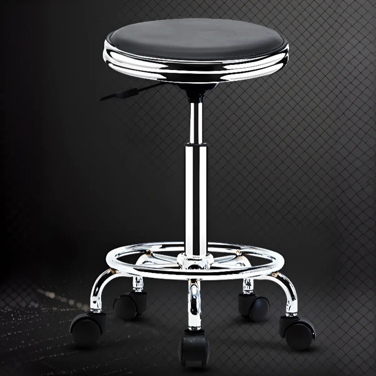 Trendy Black Round Chrome Adjustable Stool — Backless / Foot Nail Design