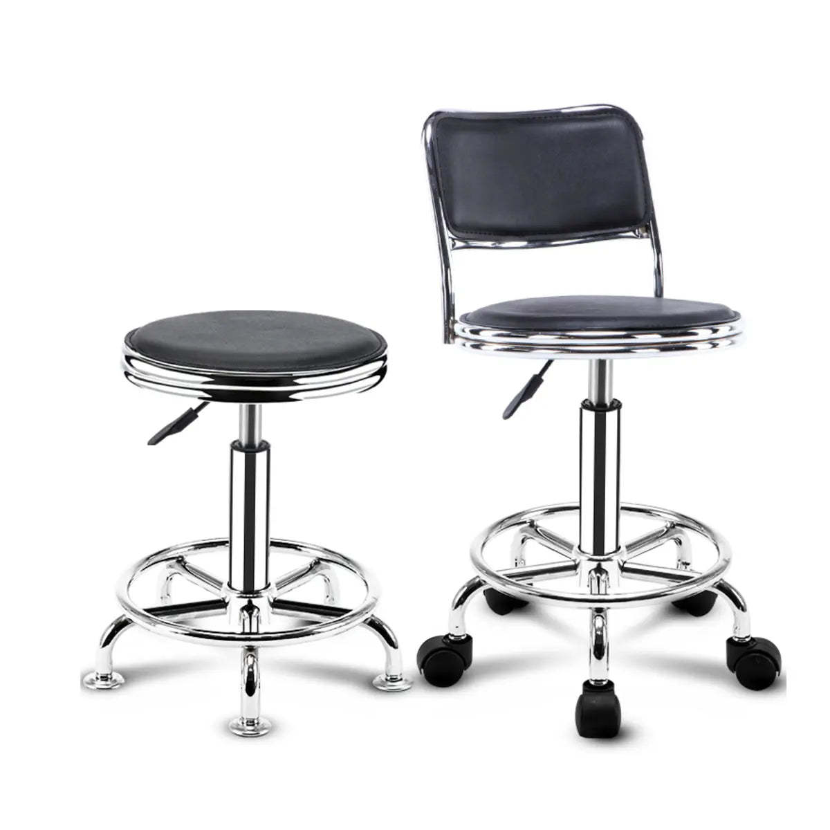 Trendy Black Round Chrome Adjustable Stool