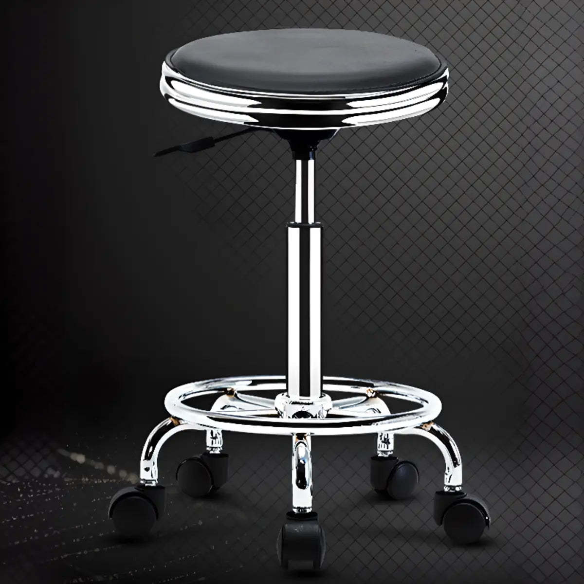 Trendy Black Round Chrome Adjustable Stool — Backless / Foot Nail Design