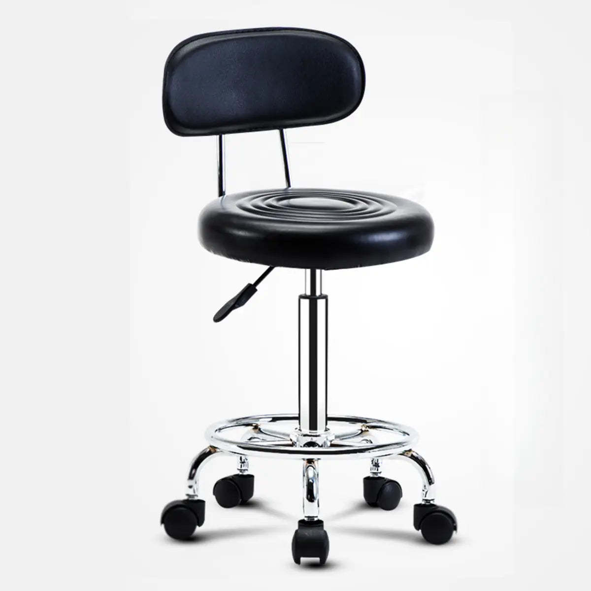 Trendy Black Round Chrome Adjustable Stool — Backless / Pedestal