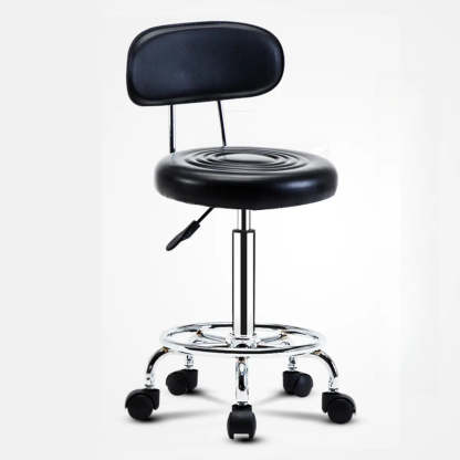 Trendy Black Round Chrome Adjustable Stool — Backless / Pedestal