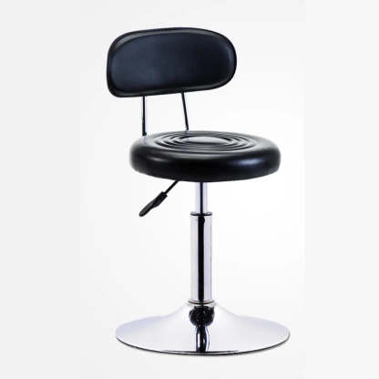 Trendy Black Round Chrome Adjustable Stool — Backless / With Wheels