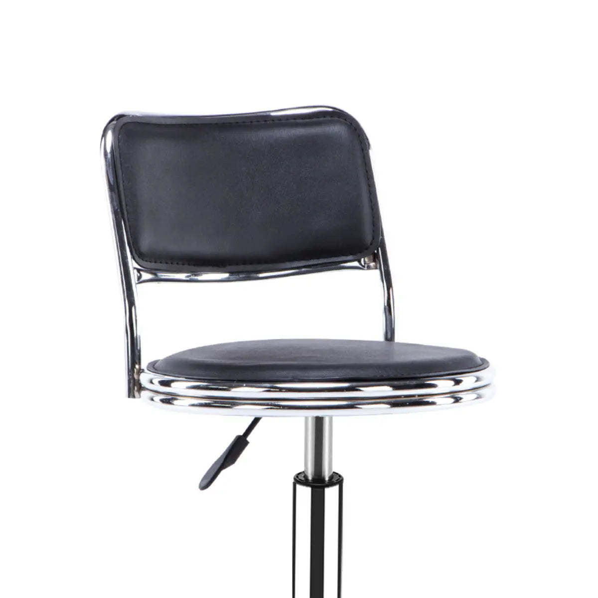 Trendy Black Round Chrome Adjustable Stool — With Back / Foot Nail Design