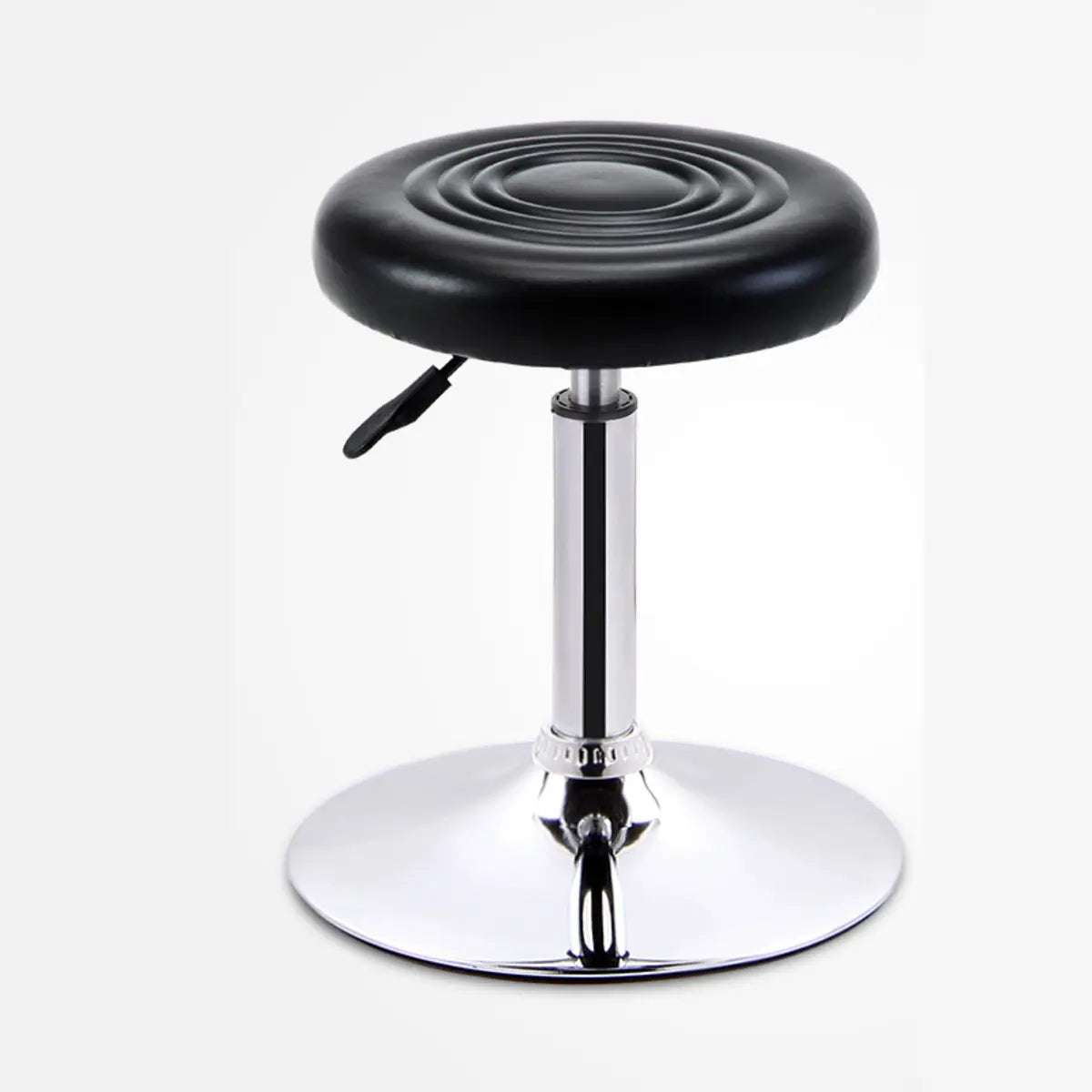 Trendy Black Round Chrome Adjustable Stool — With Back / Pedestal