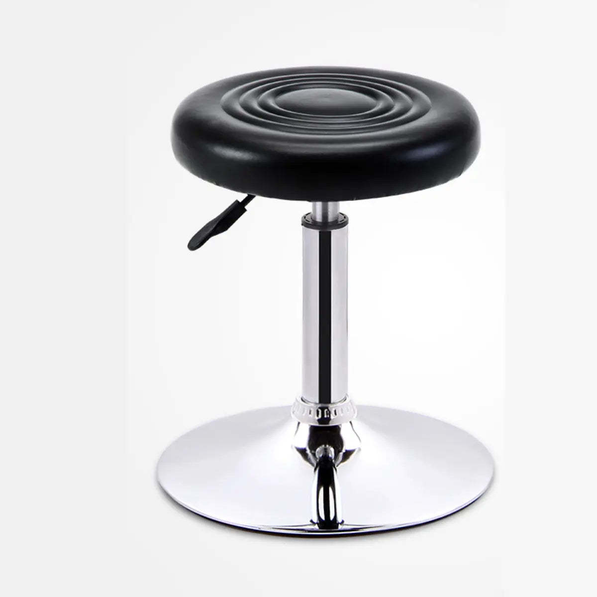 Trendy Black Round Chrome Adjustable Stool — With Back / Pedestal