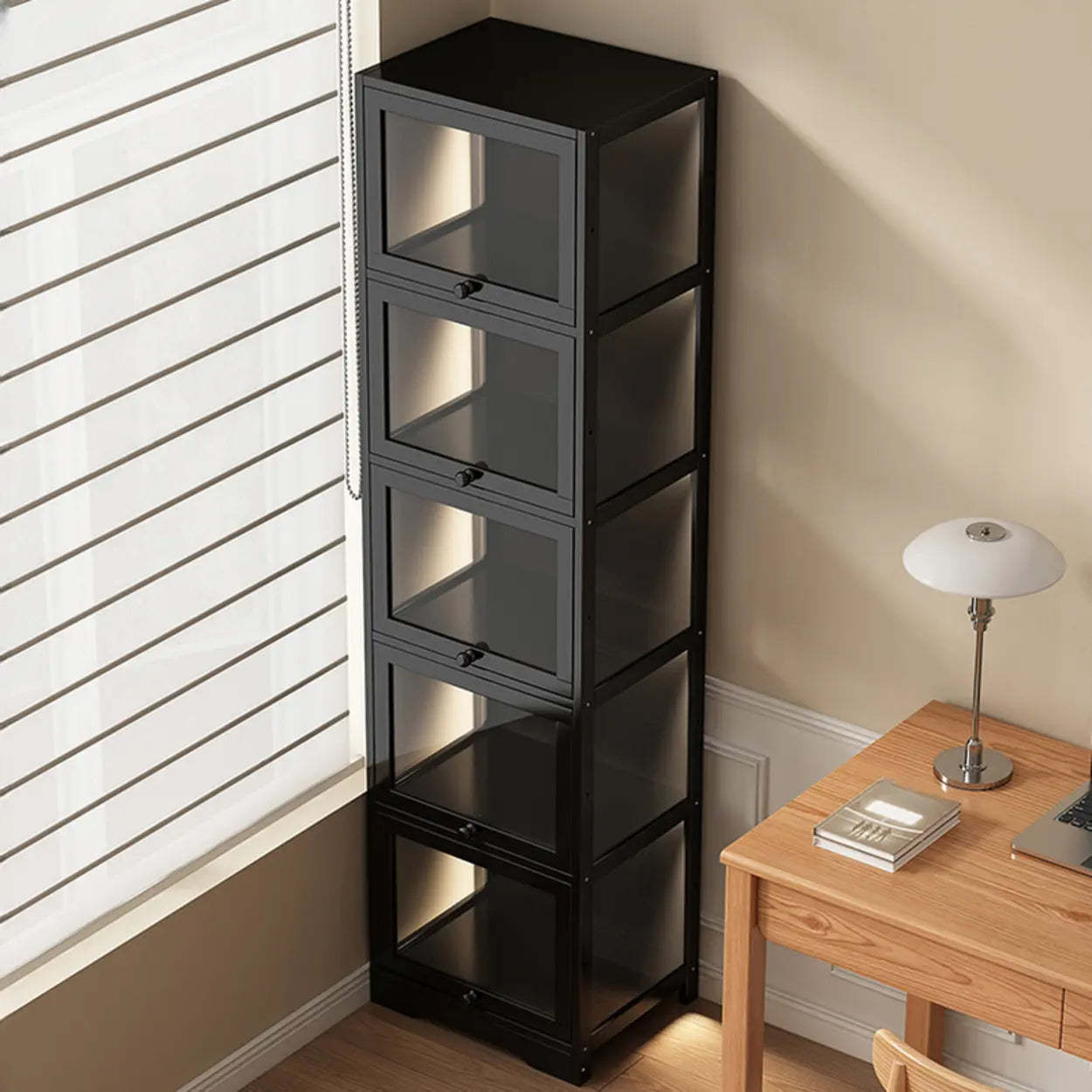 Vertical Narrow Display Bookcase — White