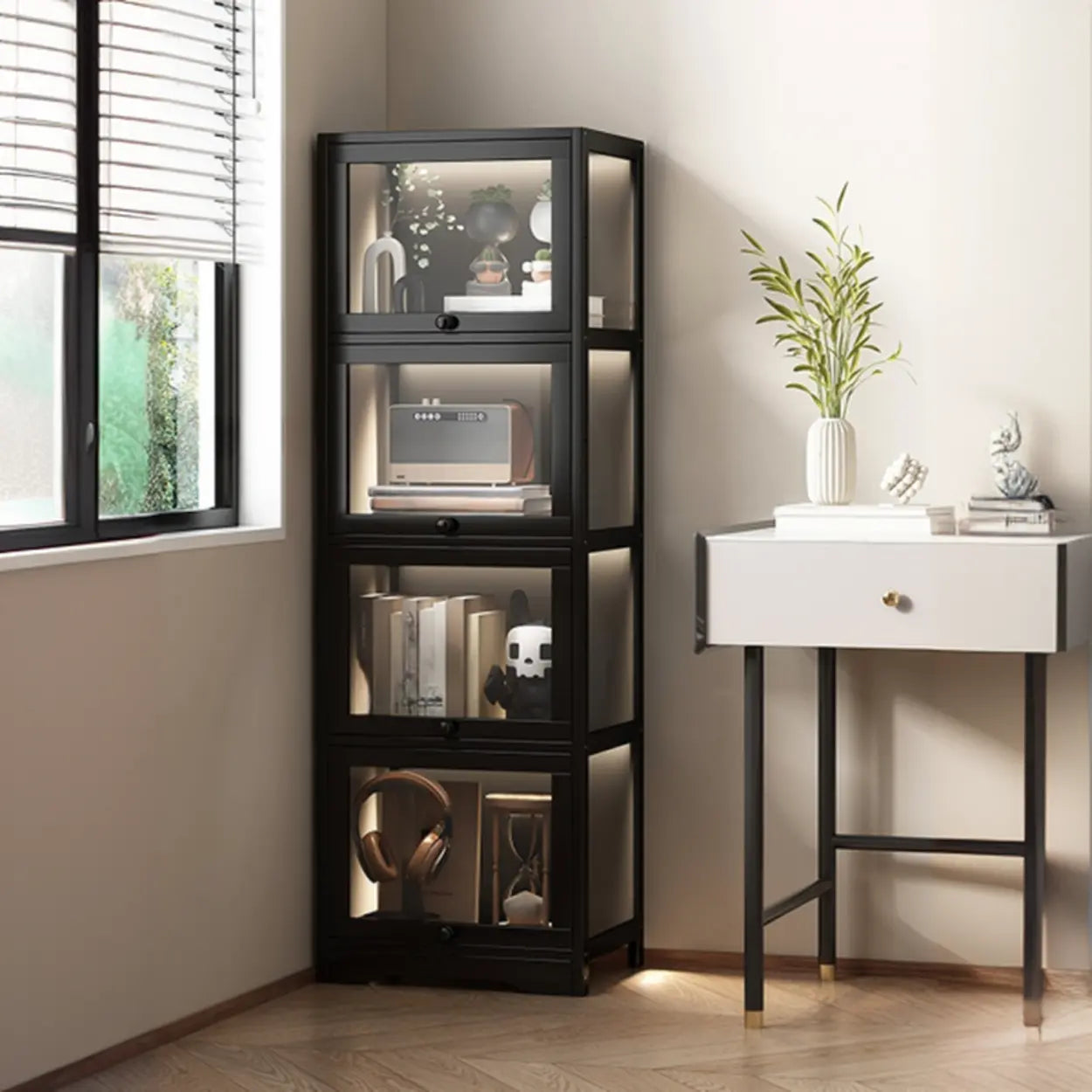 Vertical Narrow Display Bookcase — Black