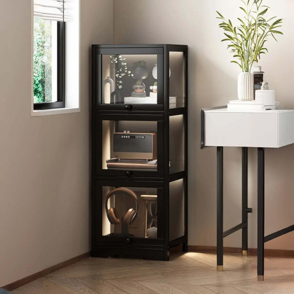 Vertical Narrow Display Bookcase — White