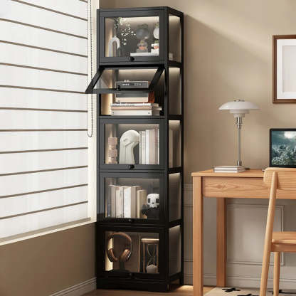 Vertical Narrow Display Bookcase — Black