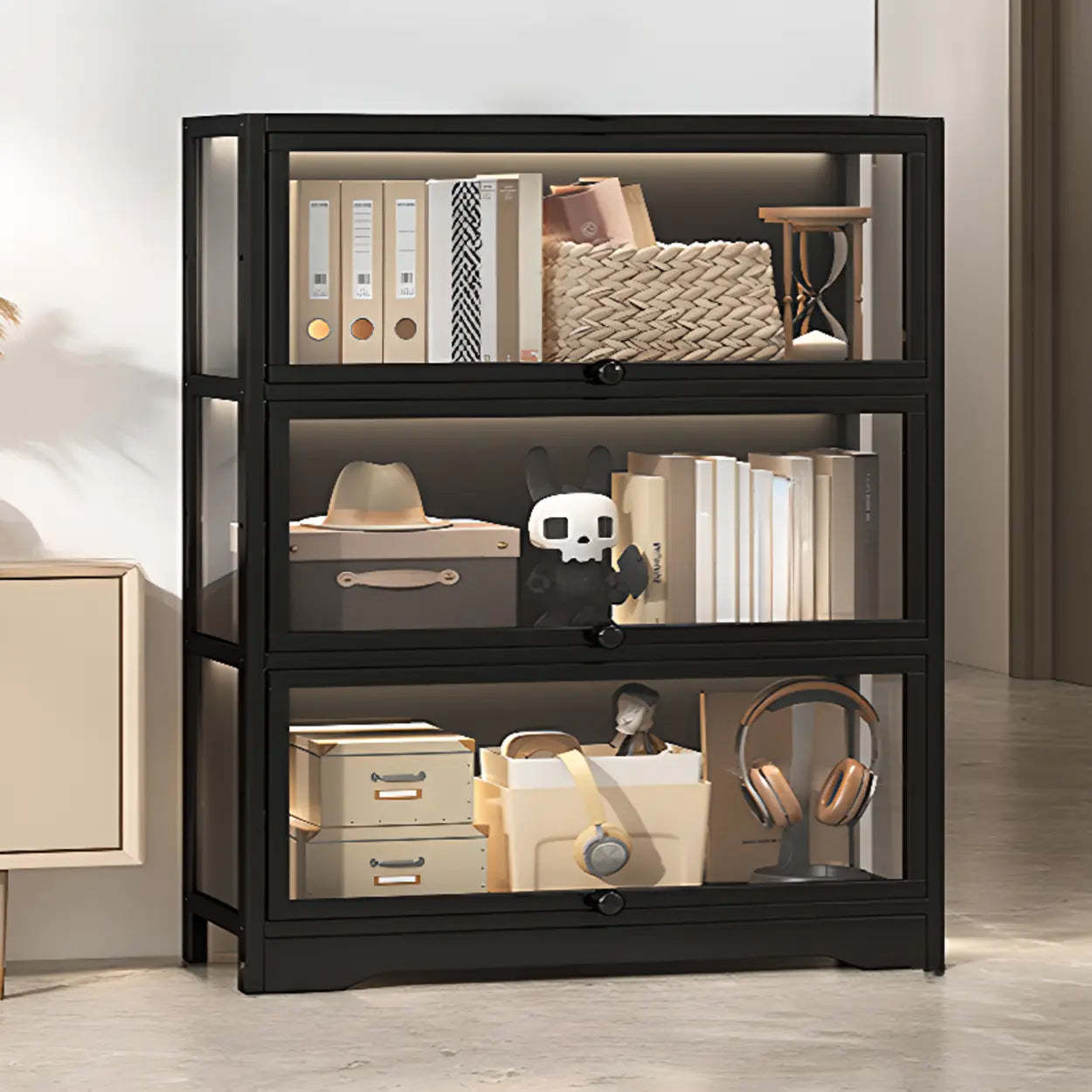 Vertical Narrow Display Bookcase — Black