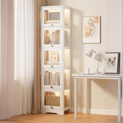 Vertical Narrow Display Bookcase — White