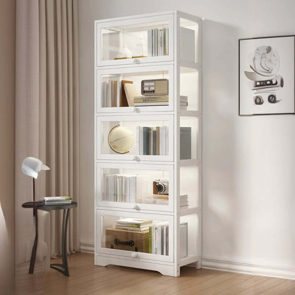 Vertical Narrow Display Bookcase — White