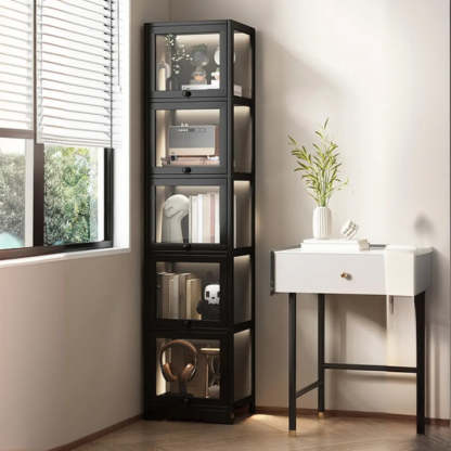 Vertical Narrow Display Bookcase — White