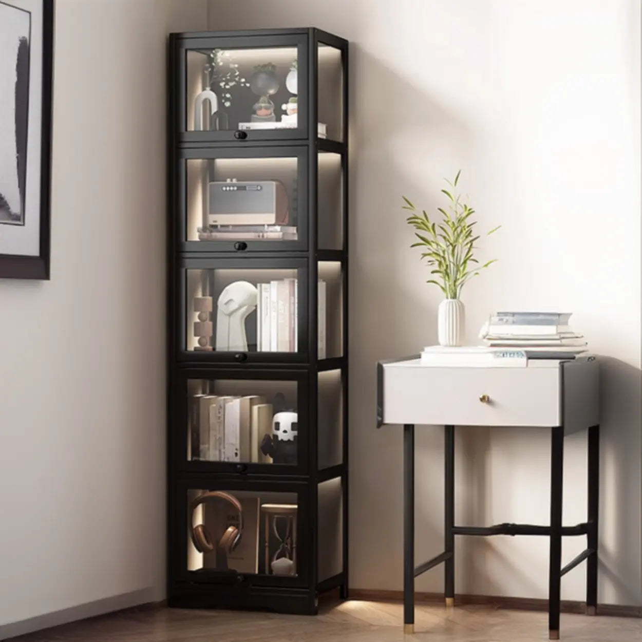 Vertical Narrow Display Bookcase — White